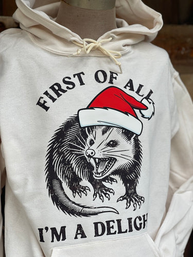 I'm A Delight HOLIDAY VERSION Hoodie- Sweet Cream Angry Minnow